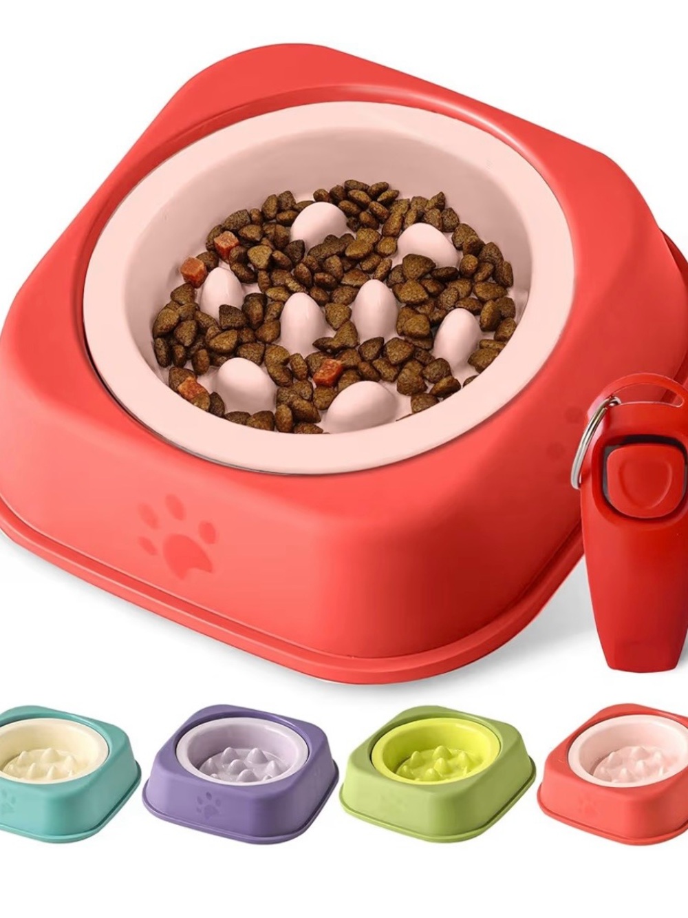 Slow Feed Dog Bowl - Red Slow Feeder for Dogs